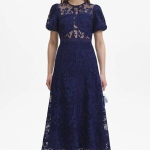 Self Portrait Navy Midi Dress